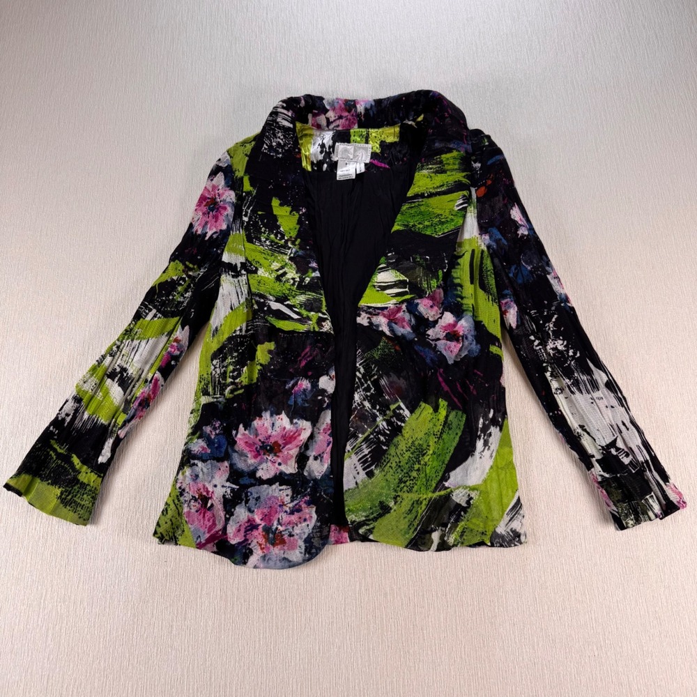 Alberto Makali Women 8 Silk Blazer Abstract Floral Print Green Pink Art to wear
